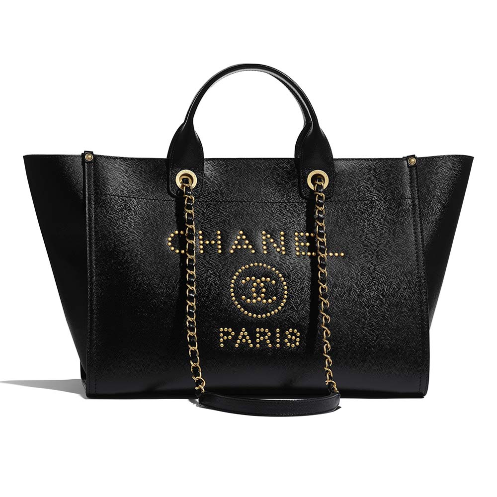 Chanel Women Chanel’s Large Tote Shopping Bag in Grained Calfskin Leather-Black