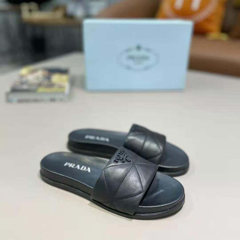 Prada Women Nappa Leather Slides in 20mm Heel-Black