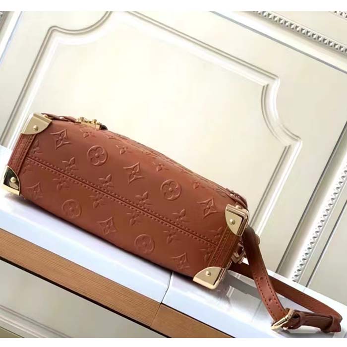 Louis Vuitton LV Women Side Trunk PM Handbag Petite Malle Tan Brown Calfskin