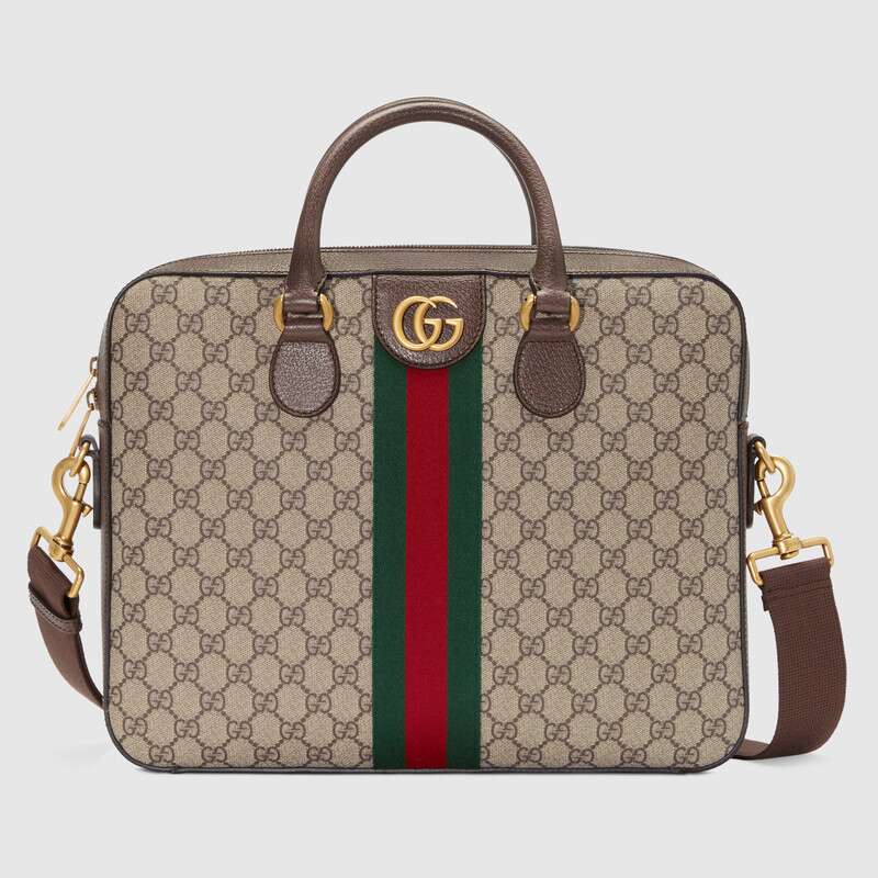 Gucci GG Men Ophidia GG Briefcase in Beige/Ebony Soft GG Supreme Canvas