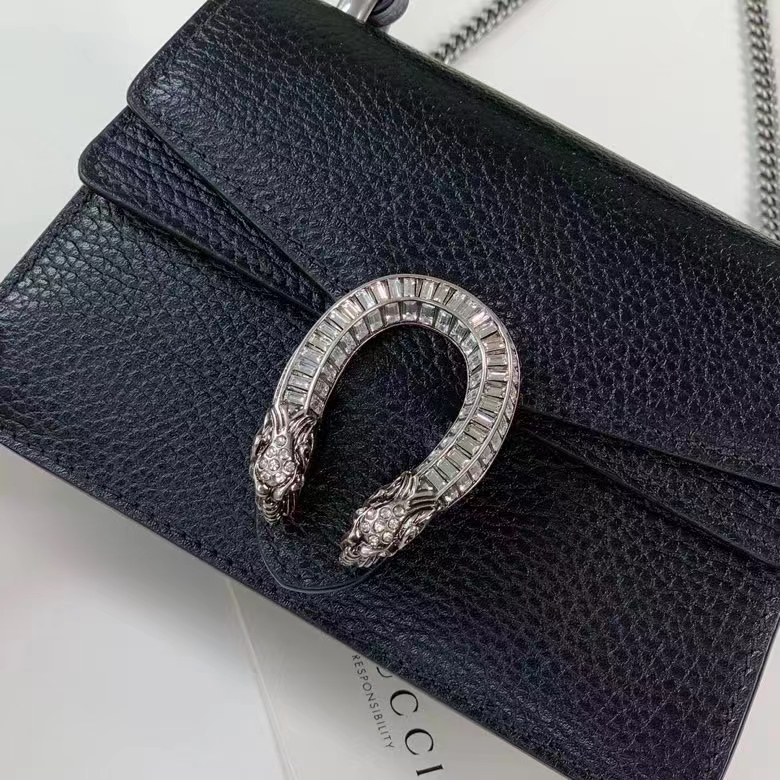 Gucci GG Women Dionysus Mini Top Handle Bag Black Crystal Hardware Tiger Head Closure