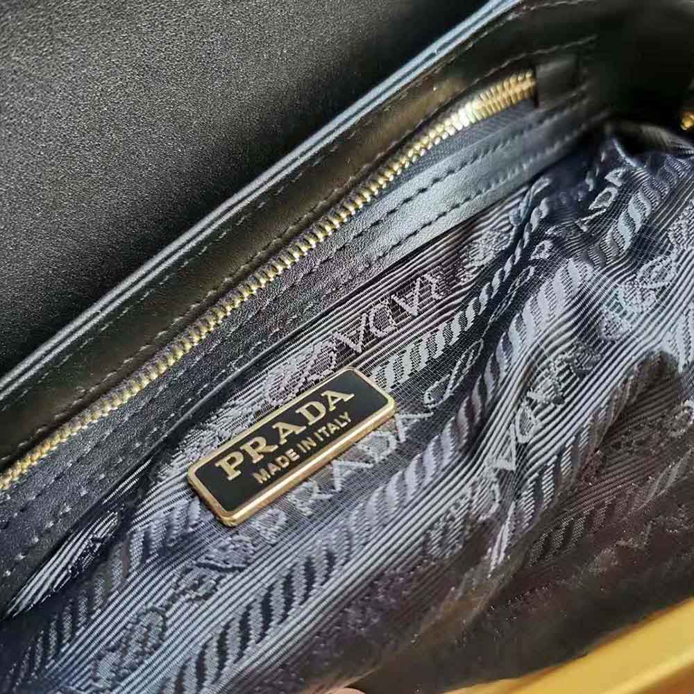 Prada Women Saffiano Leather Prada Embleme Bag-Black