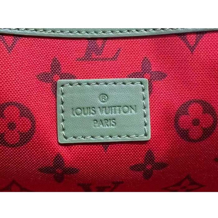 Louis Vuitton LV Unisex Keepall Bandoulière 45 Khaki Green Vermillion Red Monogram Coated Canvas