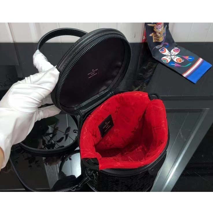 Louis Vuitton LV Women Cannes Handbag Black Patent Calfskin Cowhide Leather