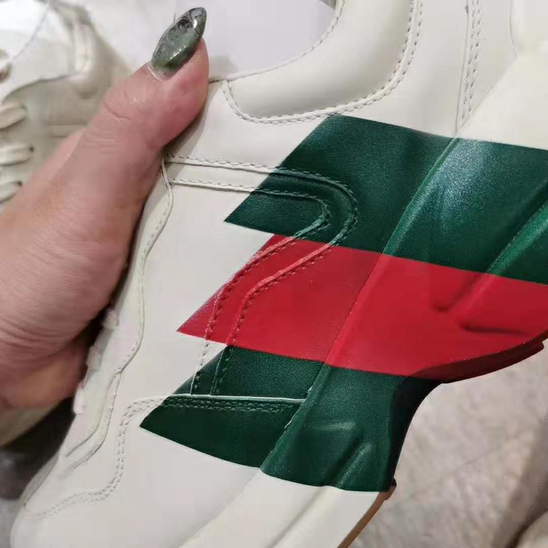 Gucci Men Rhyton Web Print Leather Sneaker in 5.1 cm Height-Beige