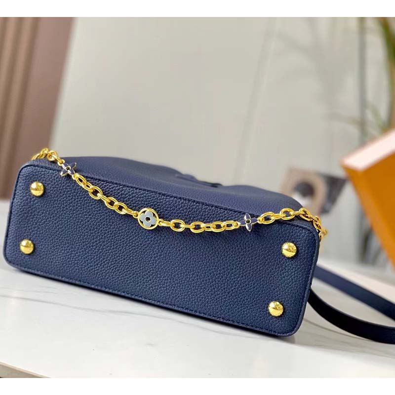 Louis Vuitton LV Women Capucines MM Handbag Navy Blue Taurillon Leather