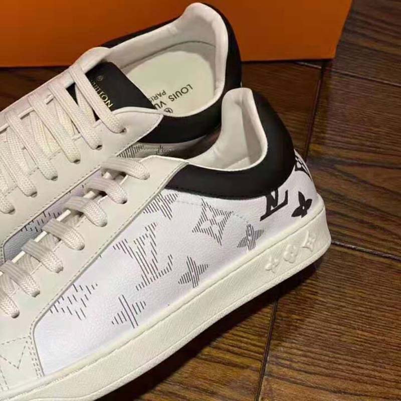Louis Vuitton LV Unisex Luxembourg Sneaker in White Grained Calf Leather-Black