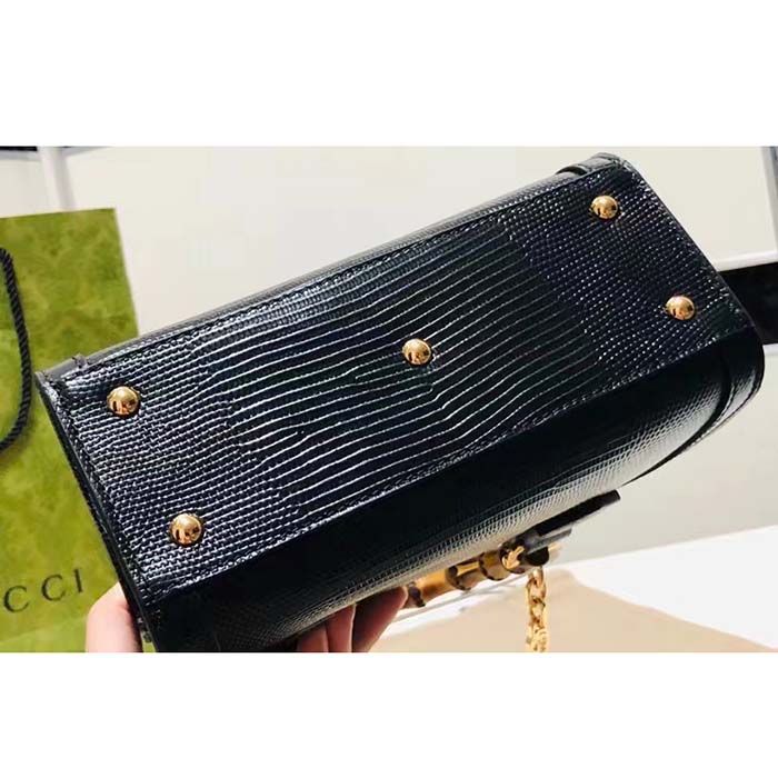 Gucci Women GG Diana Lizard Mini Bag Black Lizard Double G