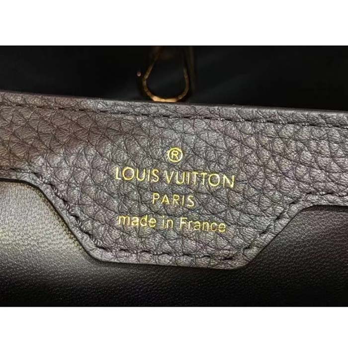 Louis Vuitton LV Women Capucines MM Handbag Black Fusain Cognac Taurillon Cowhide Leather