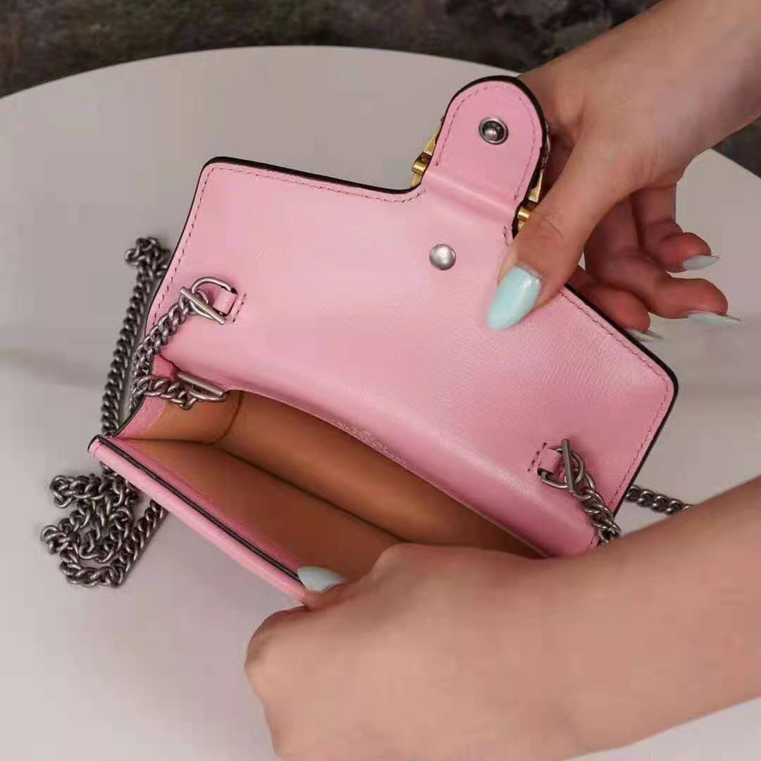 Gucci Women Dionysus Small Shoulder Bag Dark Red Leather with Pink Leather