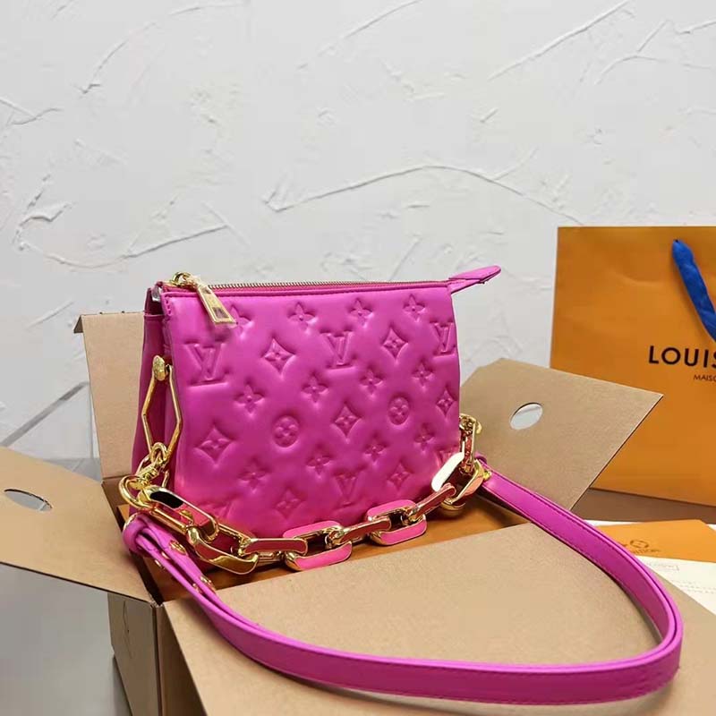 Louis Vuitton LV Women Coussin BB Handbag Orchidee Purple Monogram Embossed Puffy Lambskin