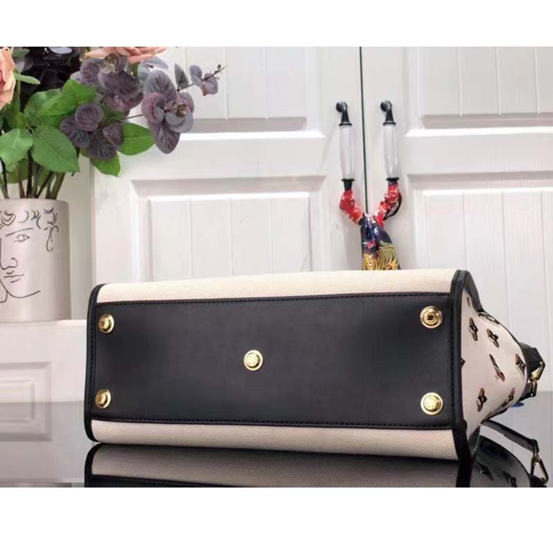 Louis Vuitton Women On My Side MM Tote Bag Black Canvas Smooth Cowhide