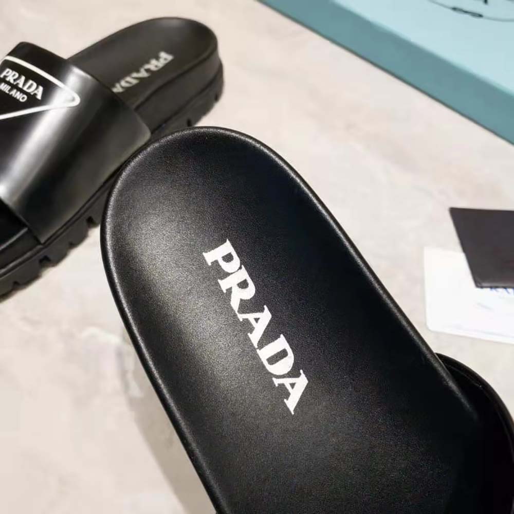 Prada Women Leather Slides in 20mm Heel-Black