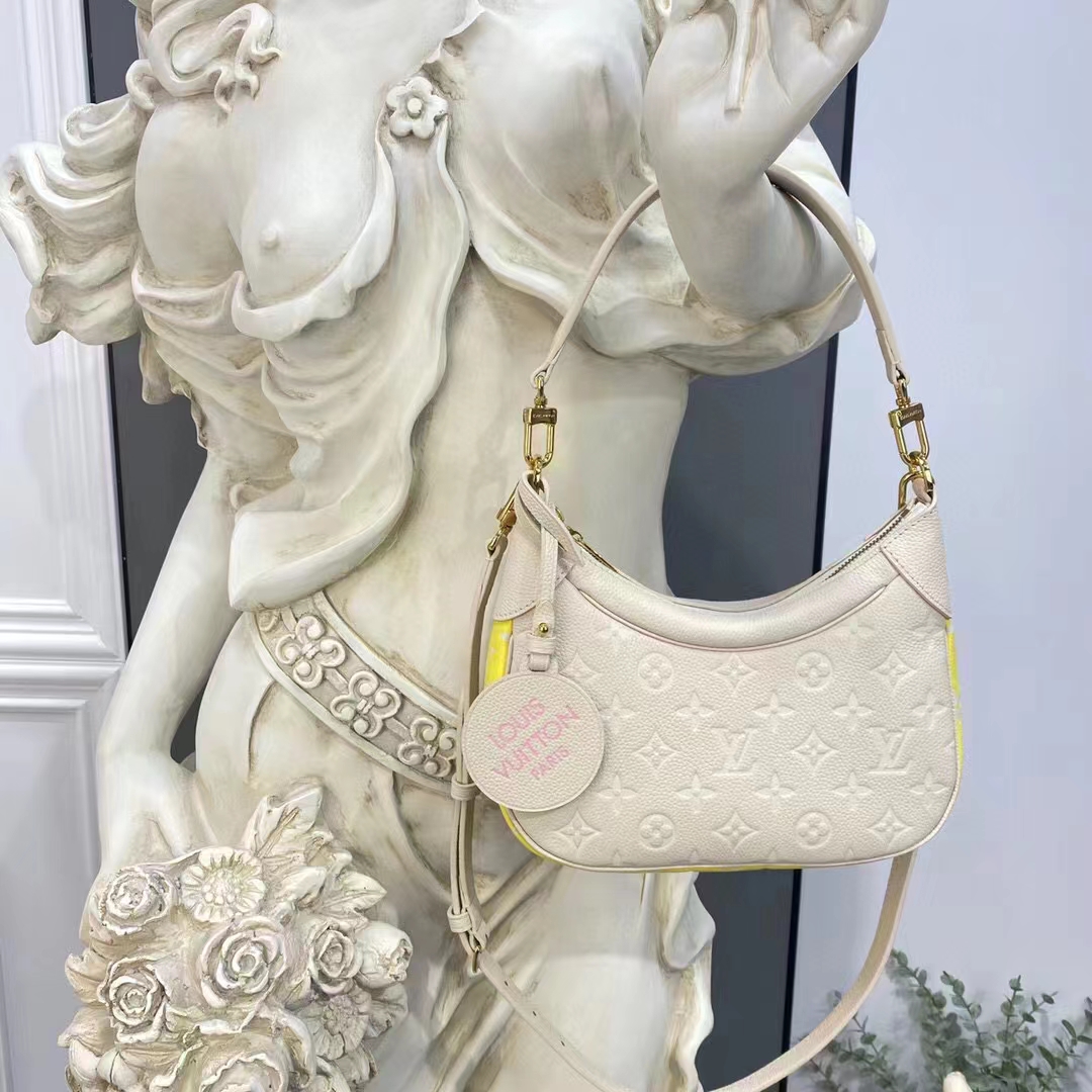 Louis Vuitton LV Women Bagatelle Beige Handbag Printed Embossed Grained Cowhide Leather