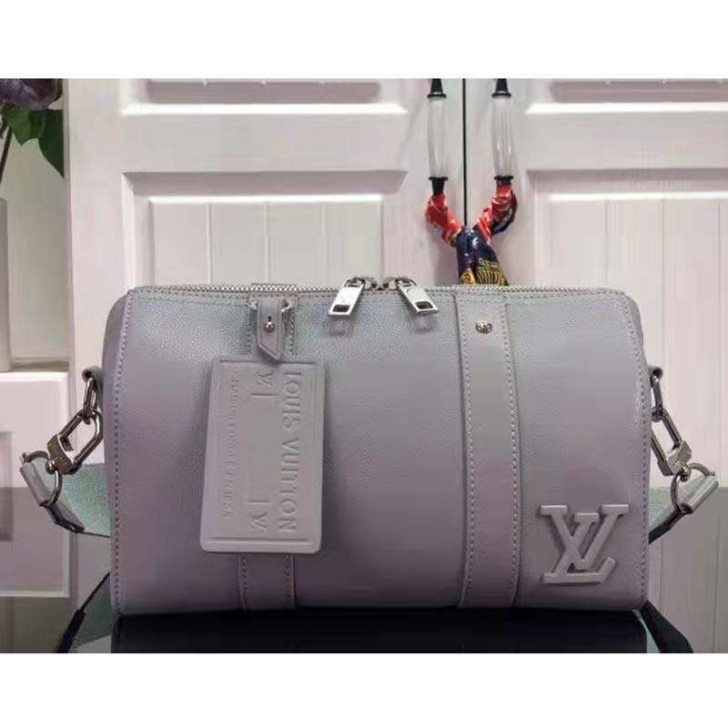 Louis Vuitton LV Unisex City Keepall Bag Gray Aerogram Cowhide Leather Textile Lining
