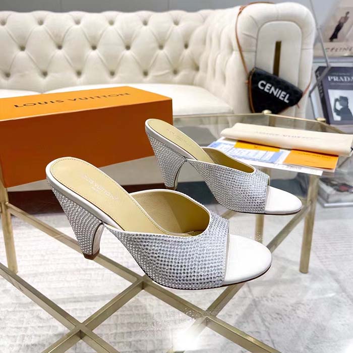Louis Vuitton LV Women Super Mule Silver Strass Leather Outsole 10 CM Heel