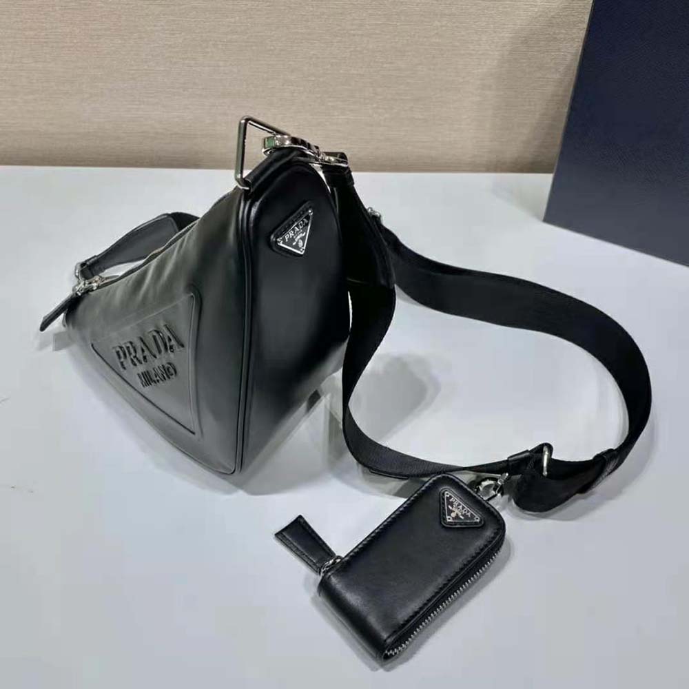 Prada Women Leather Triangle Shoulder Bag-Black