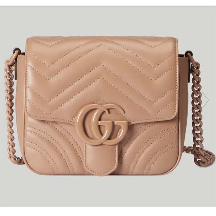 Gucci Women GG Marmont Matelassé Mini Shoulder Bag Pink Matelassé Chevron Leather