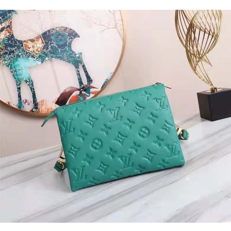 Louis Vuitton LV Women Coussin BB Handbag Emerald Monogram Embossed Puffy Lambskin