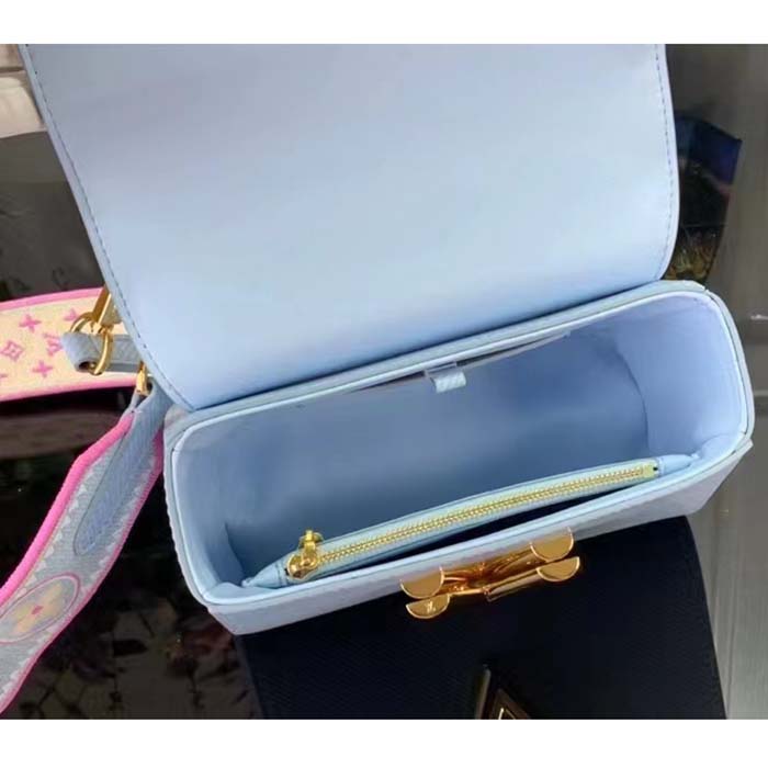 Louis Vuitton LV Women Twist PM Bag Bleu Nuage Blue Epi Grained Leather