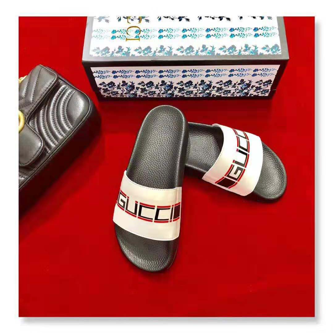 Gucci Unisex Gucci Stripe Rubber Slide Sandal 2cm Height-White