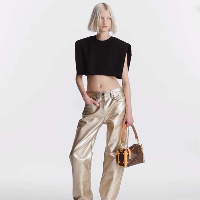 Louis Vuitton LV Women Side Trunk Monogram Coated Canvas Cowhide Leather