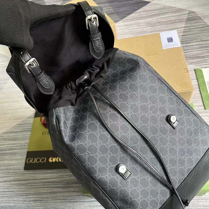 Gucci Unisex Medium Backpack Interlocking G Black GG Supreme Canvas