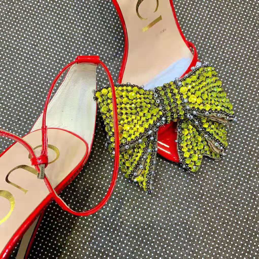 Gucci Women Patent Leather Sandal 11.4cm Thin Heel-Red