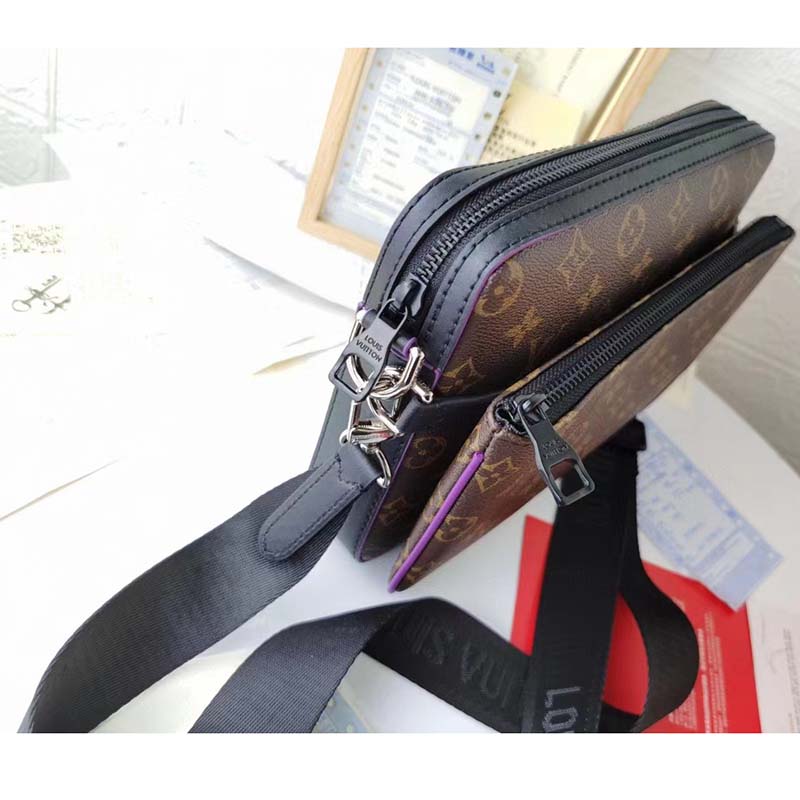 Louis Vuitton LV Unisex Trio Messenger Bag Monogram Macassar Coated Canvas Purple Cowhide