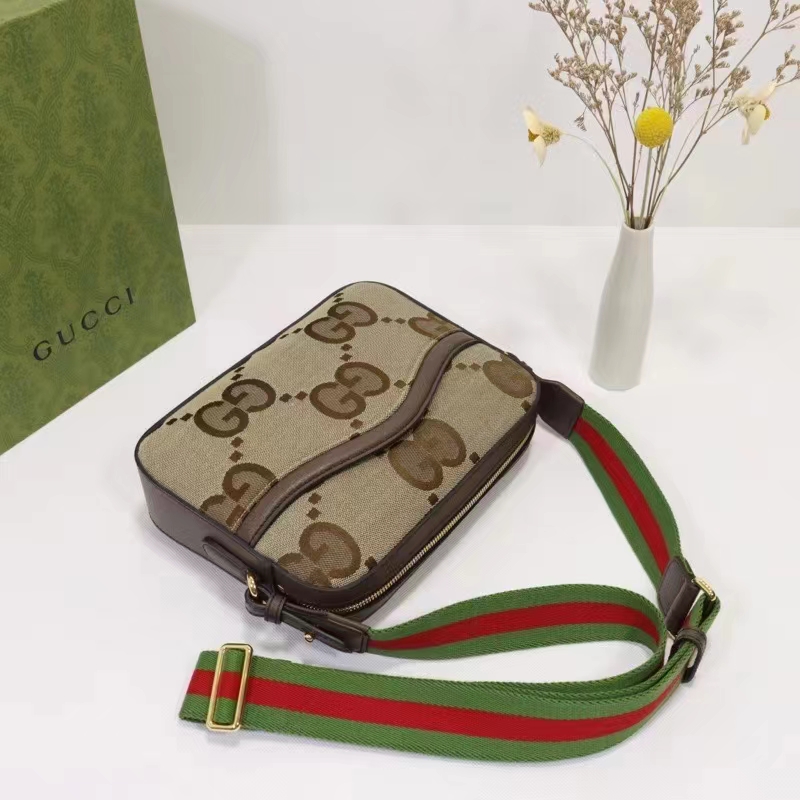 Gucci Unisex Messenger Bag Jumbo GG Camel Ebony Jumbo Canvas