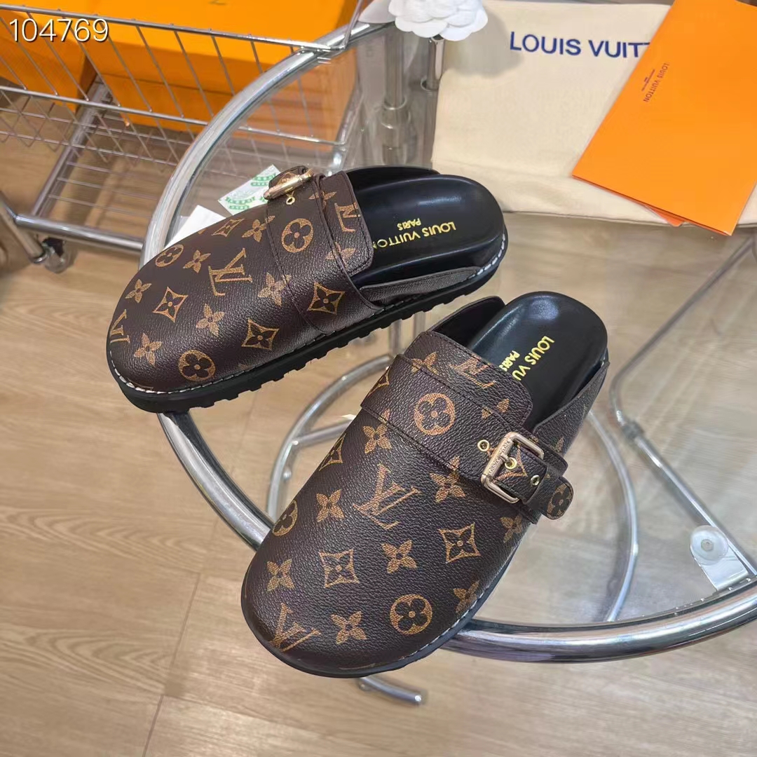 Louis Vuitton LV Unisex Cosy Flat Comfort Clog Cacao Brown Patent Monogram Canvas