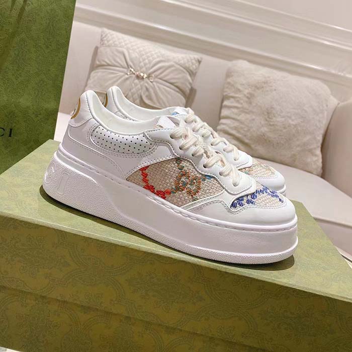 Gucci Unisex GG Sneaker White Leather Mid Heel Interlocking G 5.6 Cm Heel