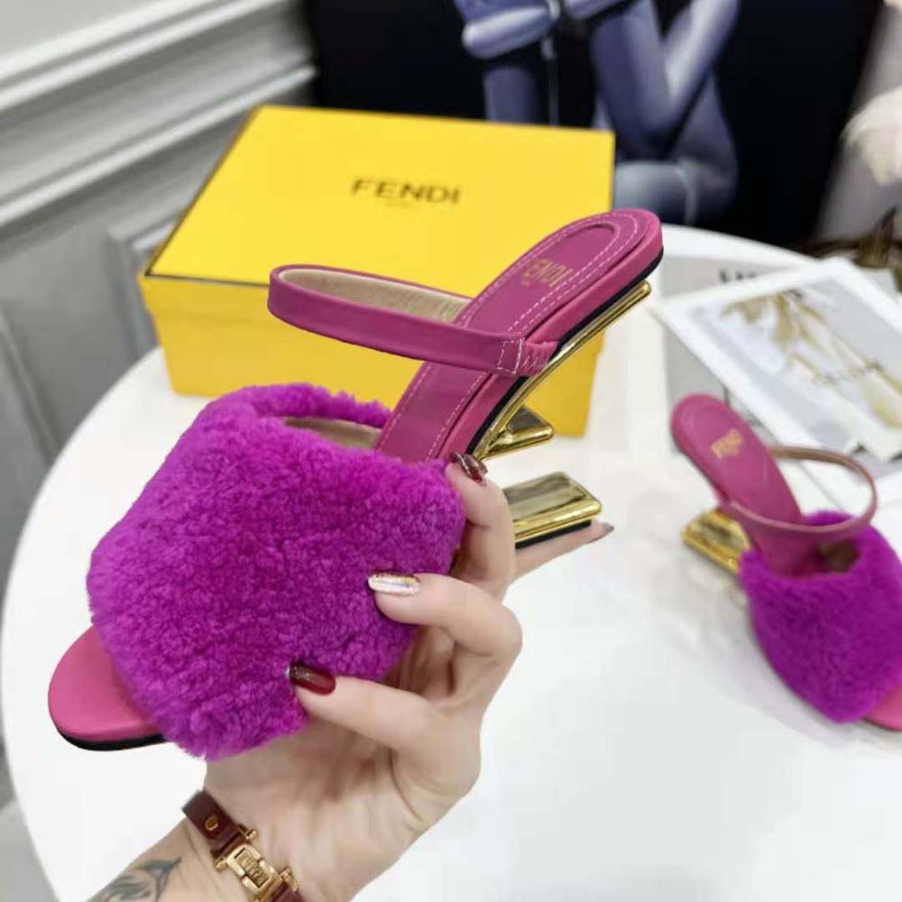 Fendi Women First Purple Sheepskin High-Heeled Sandals