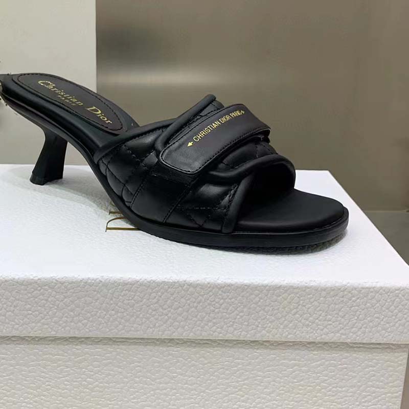 Dior Women CD Dio(r) Evolution Heeled Slide Black Quilted Cannage Calfskin 8 cm Heel