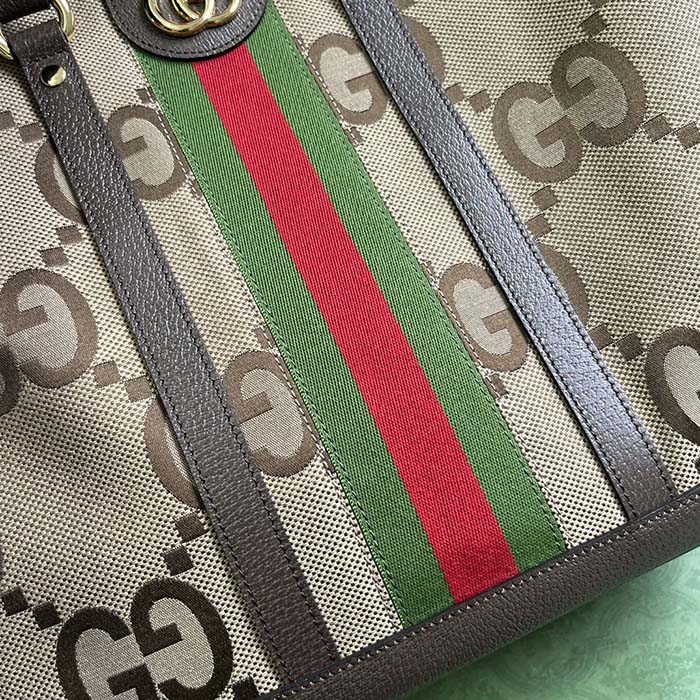 Gucci Unisex Jumbo GG Medium Tote Bag Camel Ebony Canvas Double G