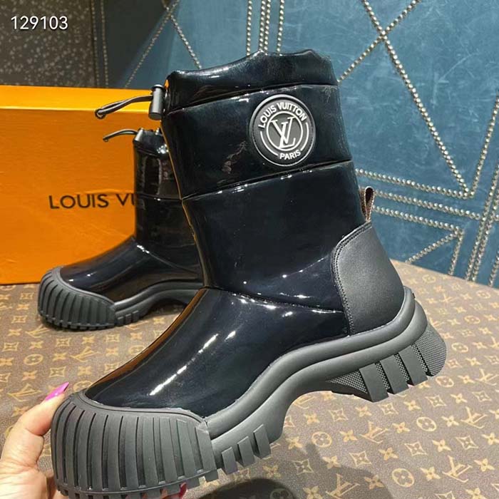 Louis Vuitton Unisex LV Ruby Flat Half Boot Black Vinyl Elastic Stopper Rubber