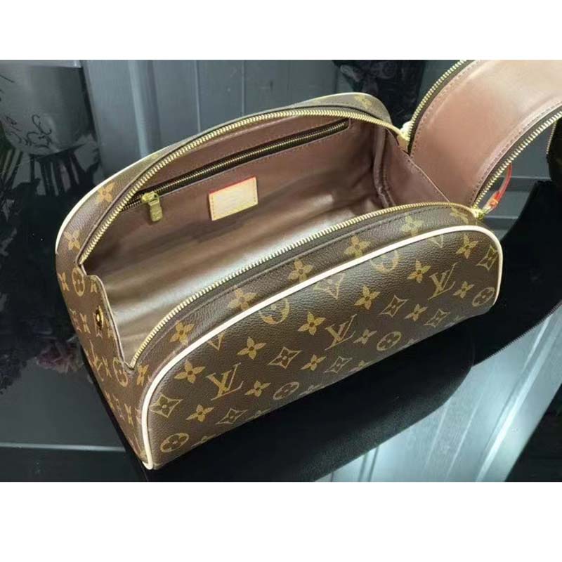 Louis Vuitton LV Unisex Dopp Kit Toilet Pouch Brown Monogram Coated Canvas