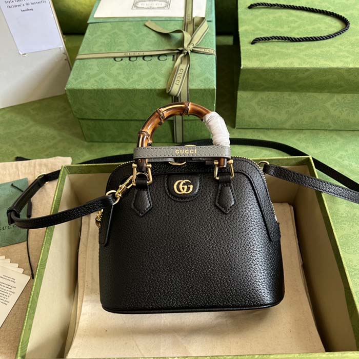 Gucci GG Women Gucci Diana Mini Tote Bag Black Leather Double G