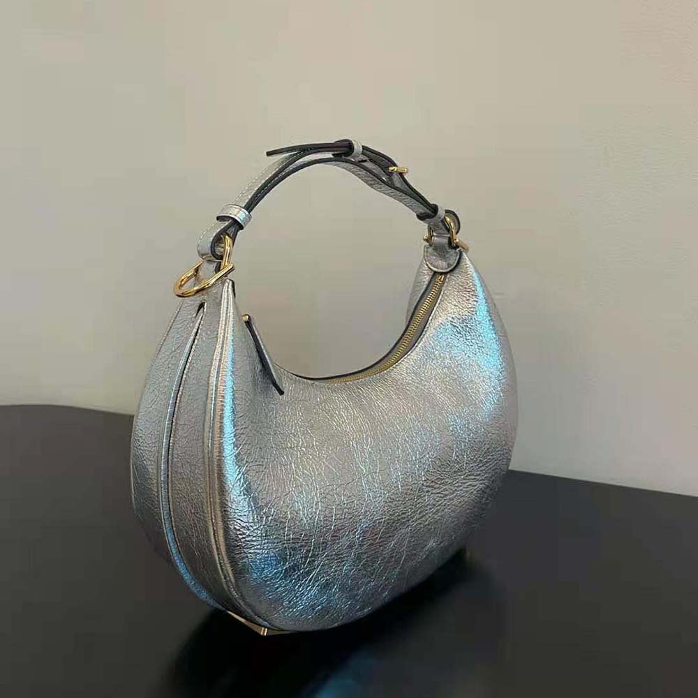 Fendi Women Fendigraphy Small Silver Laminated Leather Bag