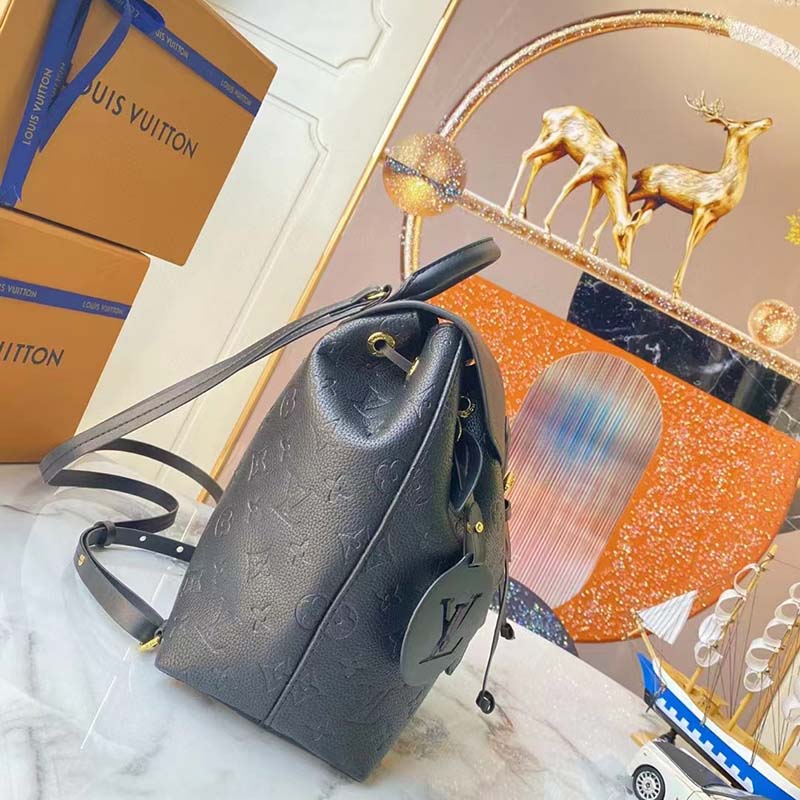 Louis Vuitton LV Unisex Montsouris Backpack Black Black Embossed Cowhide Leather