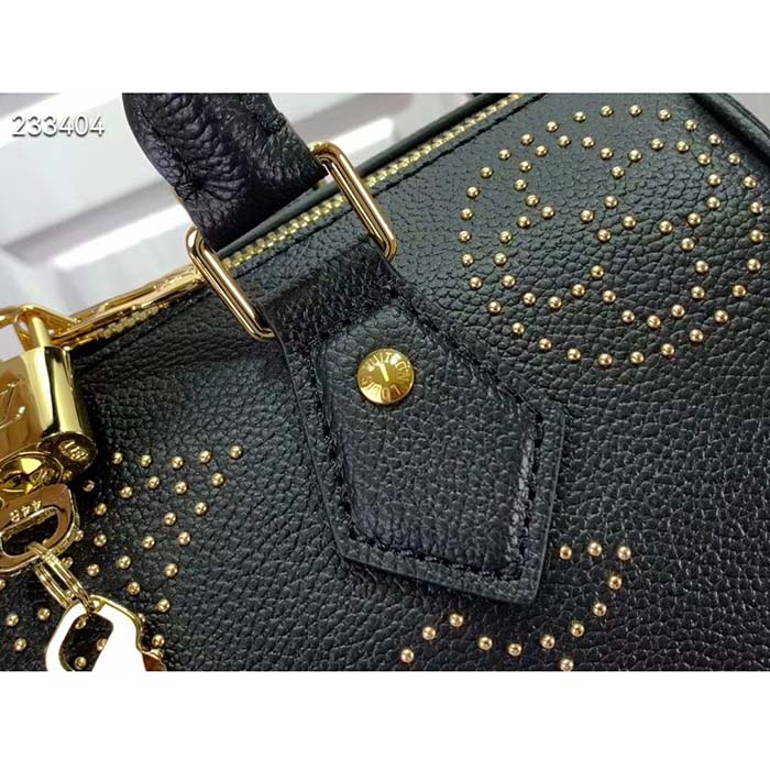 Louis Vuitton LV Women Speedy Bandoulière 25 Handbag Black Monogram Empreinte Grained Cowhide Leather Studs