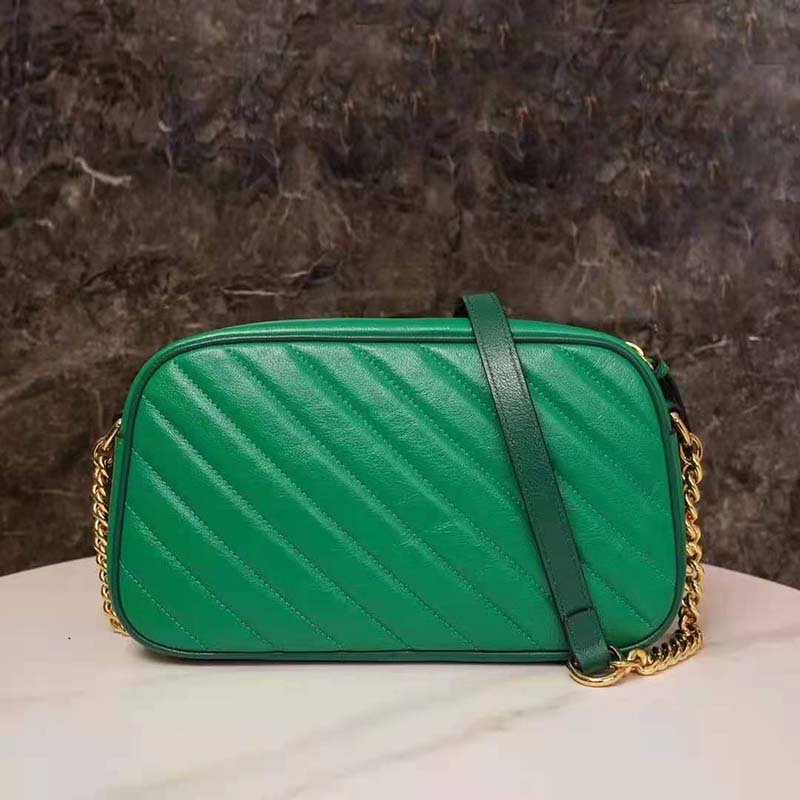 Gucci GG Women GG Marmont Small Shoulder Bag Bright Green Diagonal Matelassé