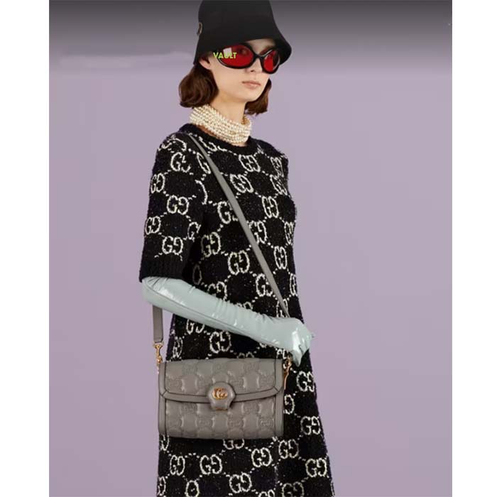 Gucci Women GG Matelassé Small Bag Light Grey Double G