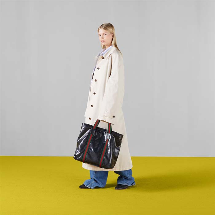 Gucci Unisex GG Crystal Medium Tote Bag Black GG Crystal Canvas Leather