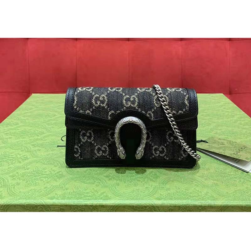 Gucci Women Dionysus Small GG Shoulder Bag Black GG Denim Jacquard Leather