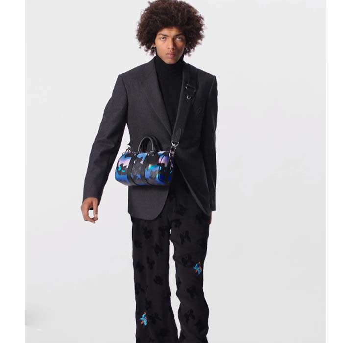 Louis Vuitton LV Unisex Keepall 25 Sunrise Monogram Eclipse Coated Canvas Cowhide Leather