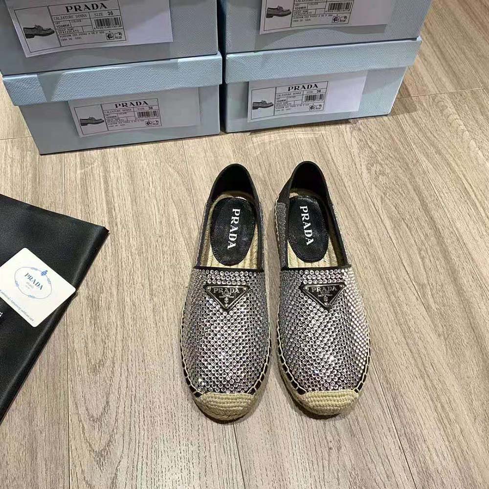 Prada Women Satin Espadrilles with Crystals-Black