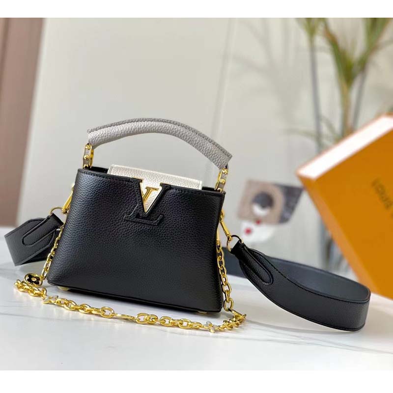 Louis Vuitton LV Women Capucines Mini Handbag Black Taurillon Leather