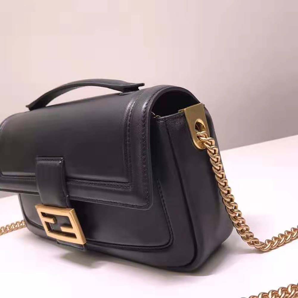 Fendi Women Baguette Chain Black Nappa Leather Bag