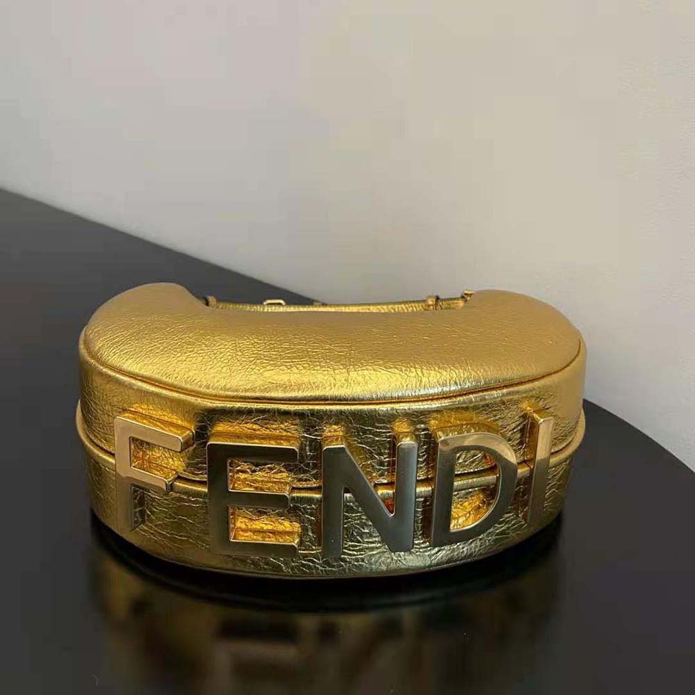 Fendi Women Fendigraphy Small Gold Laminated Leather Bag